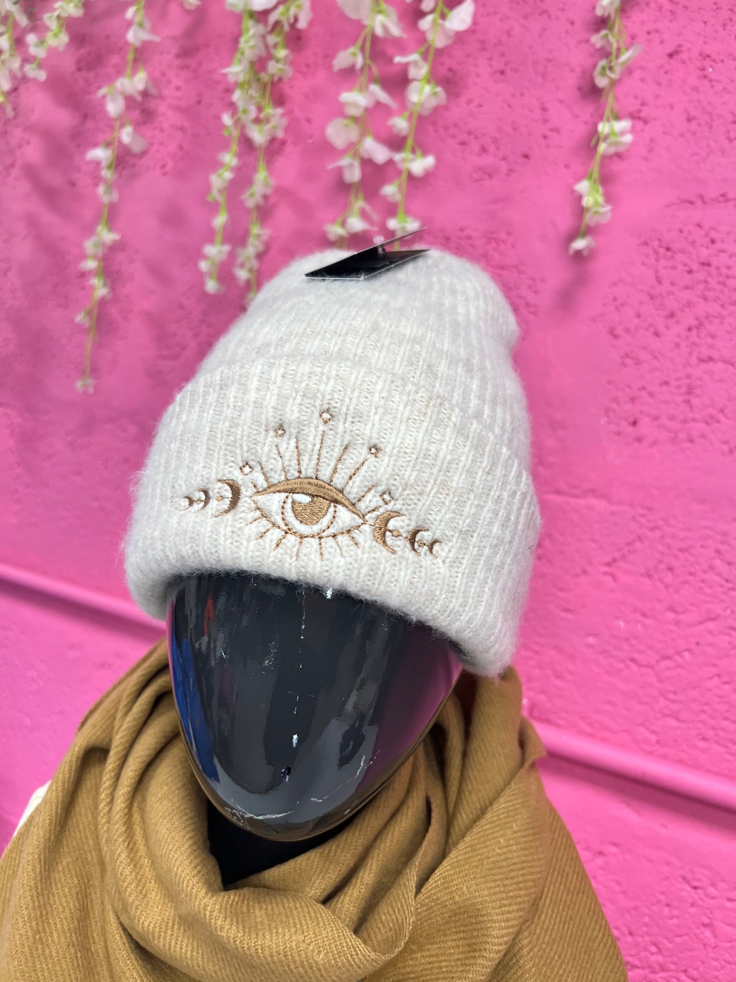 Evil Eye Moon Phase Embroidered Beanie