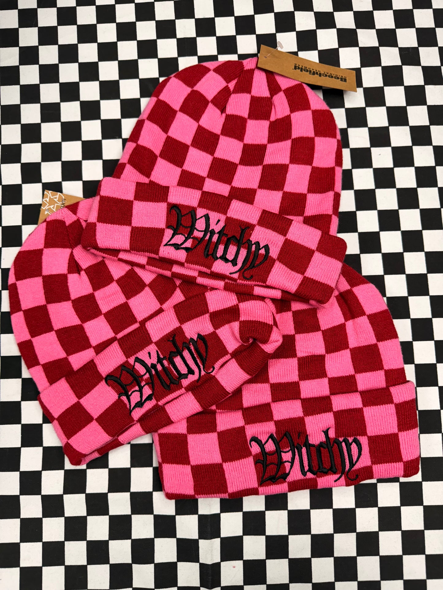 Gothic Checkerboard Embroidered Beanie