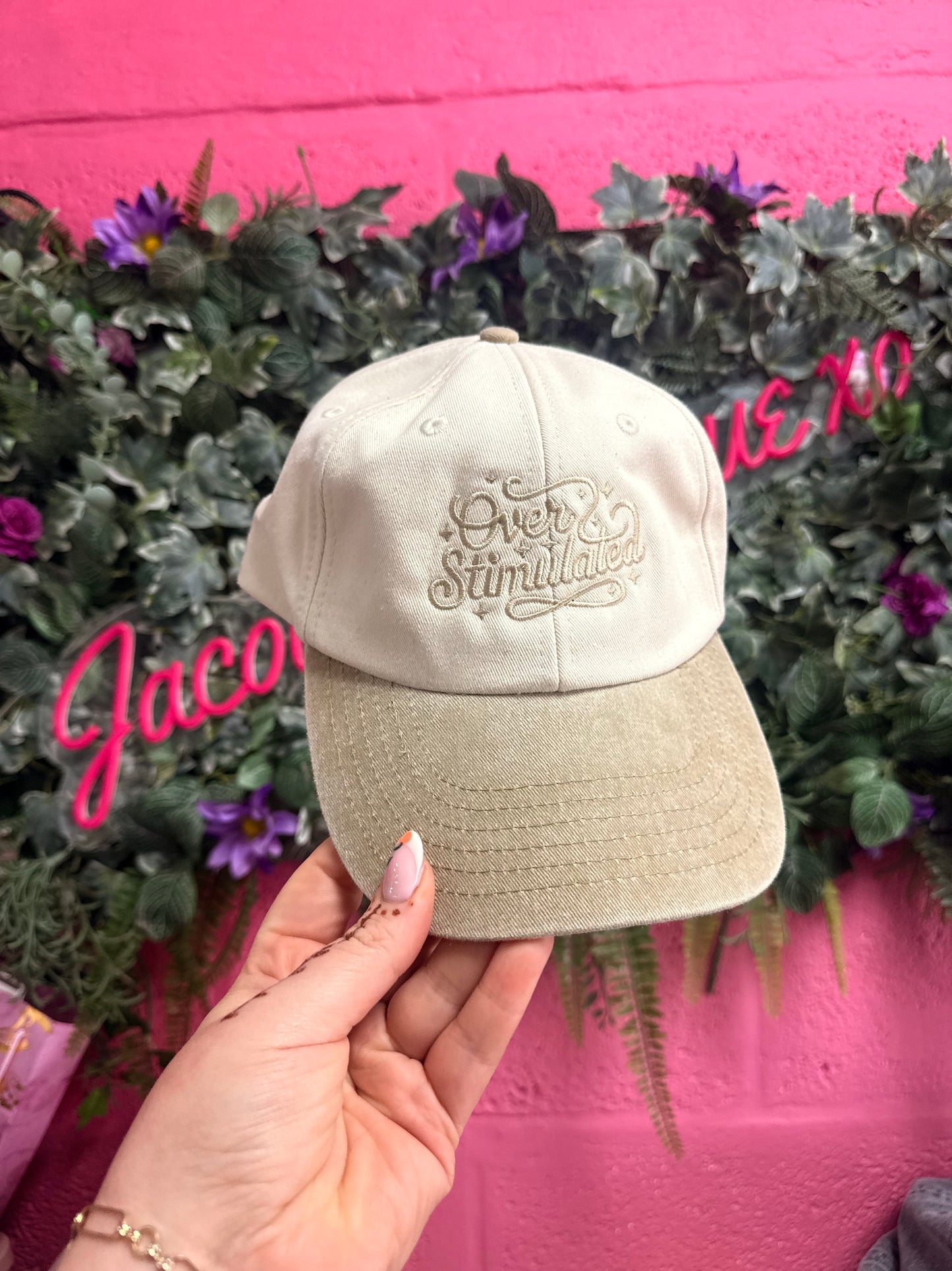 Overstimulated Slogan Embroidered Cap