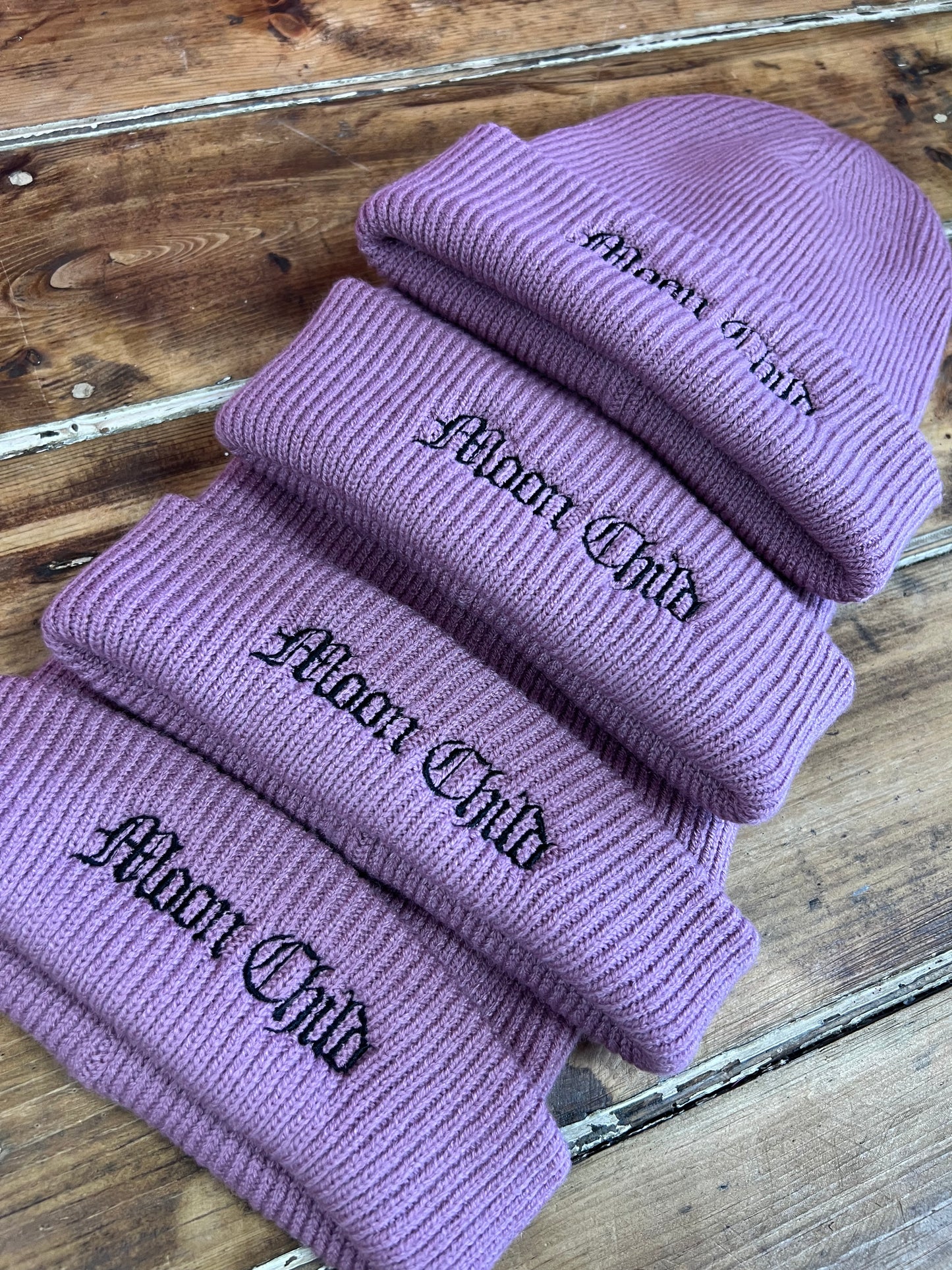 Moon Child Embroidered Adults Recycled Oversized Beanie