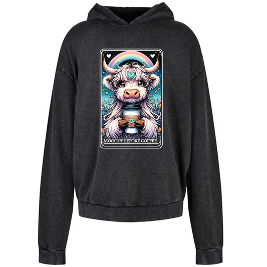 Moody Highland Cow Tarot Spiritual Acid Wash Oversized Unisex Hoodie (Copy)