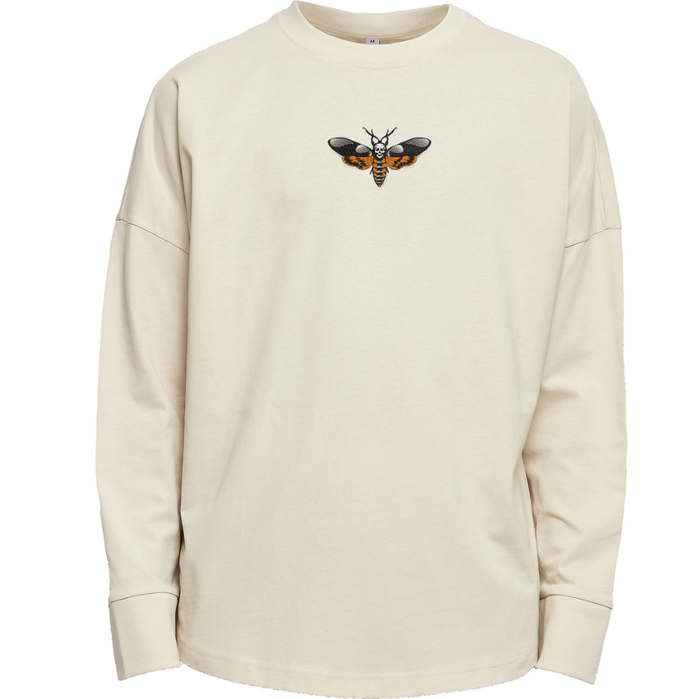 Death's Head Moth Embroidered Sleeve Premium Oversized Long Sleeve T-shirt