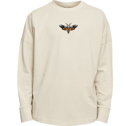 Death's Head Moth Embroidered Sleeve Premium Oversized Long Sleeve T-shirt