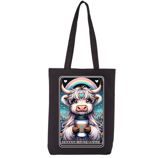 Moody Highland Cow Tarot Black Tote Bag