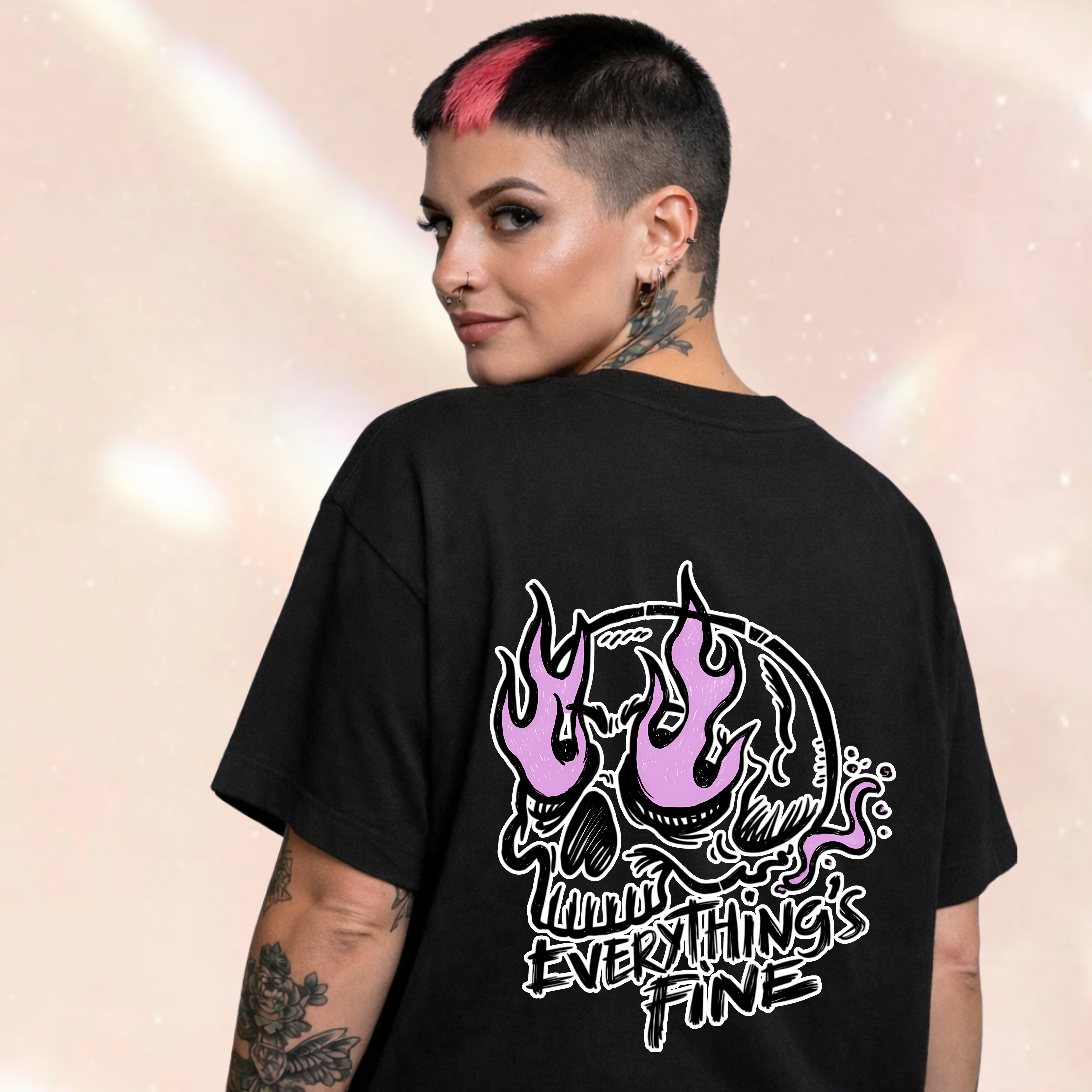 Everything's Fine Skull Oversized T-Shirt | Alternative Gothic Tee