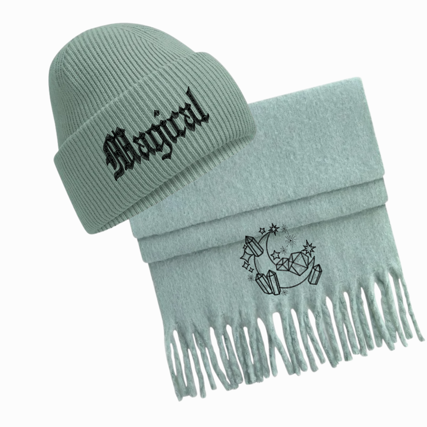 Dusky Green CHUNKY Fluffy Scarf and Beanie Sets (NEW)