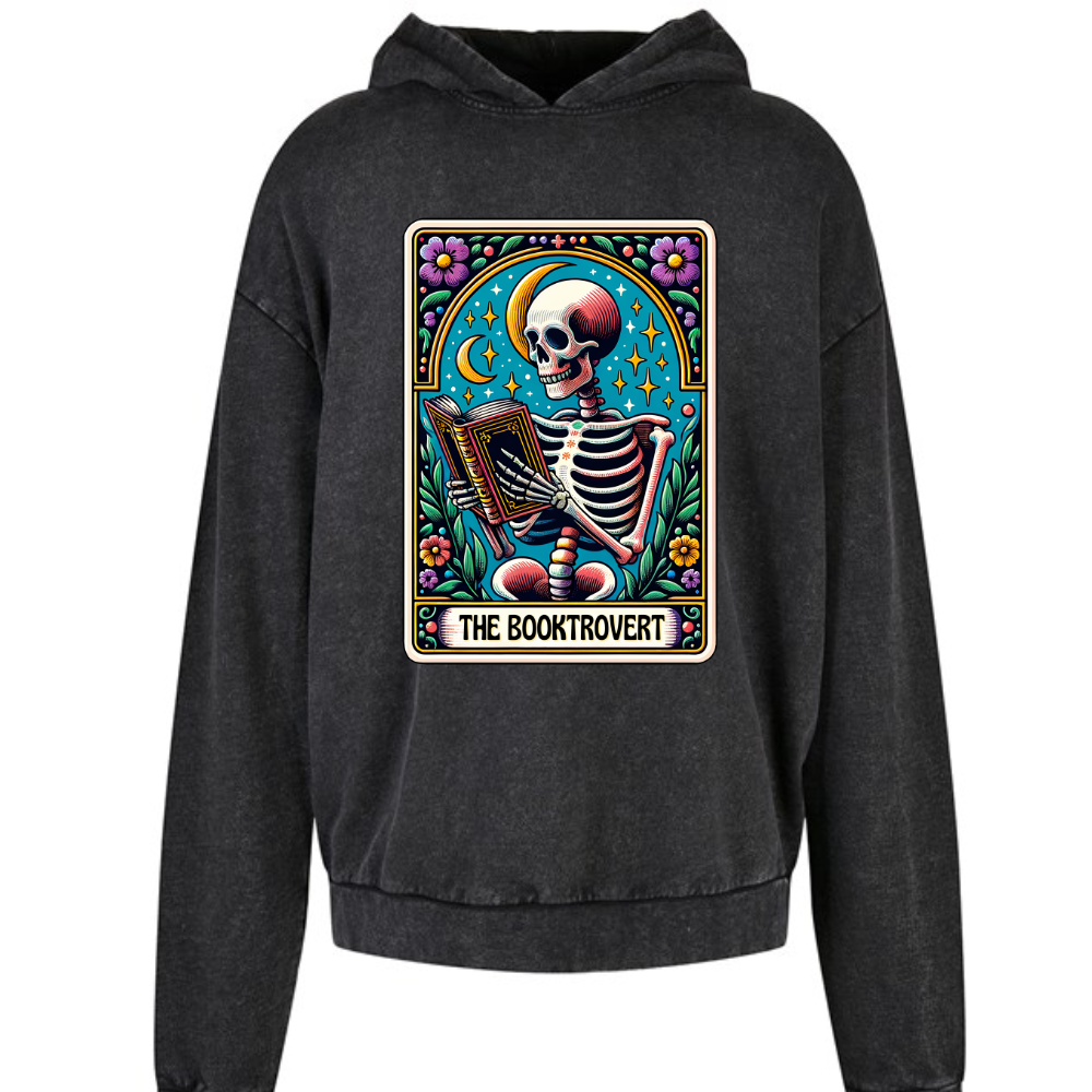 Booktrovert Book Lover Tarot Style Alternative Acid Wash Oversized Unisex Hoodie