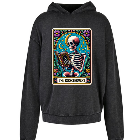 Booktrovert Book Lover Tarot Style Alternative Acid Wash Oversized Unisex Hoodie