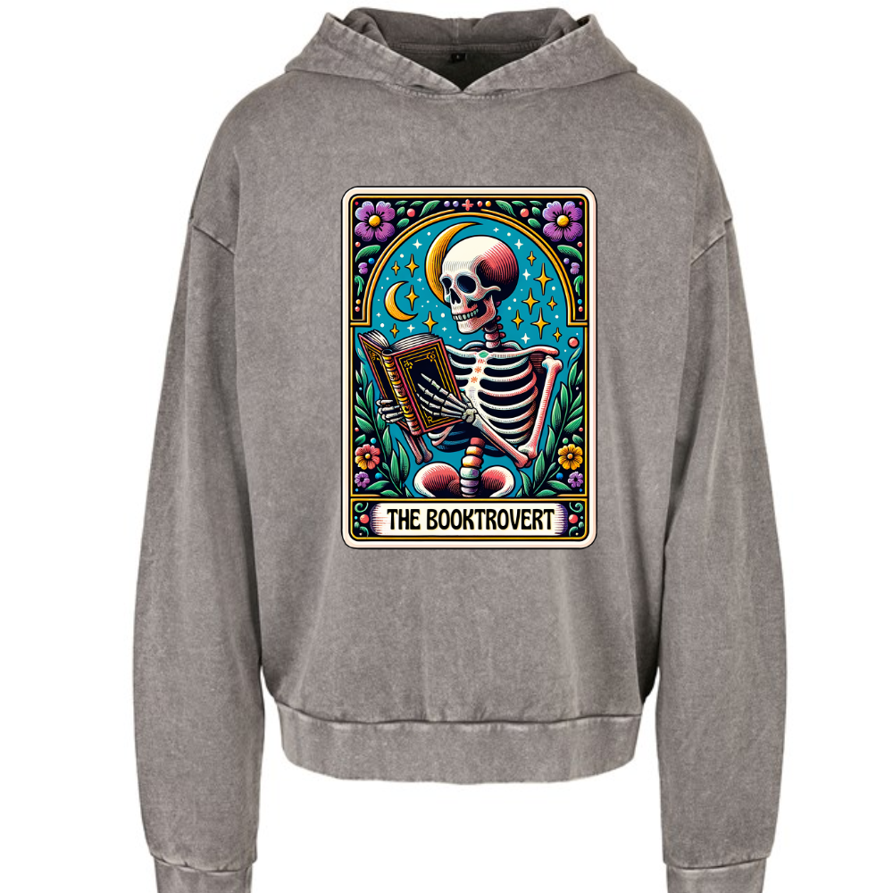 Booktrovert Book Lover Tarot Style Alternative Acid Wash Oversized Unisex Hoodie