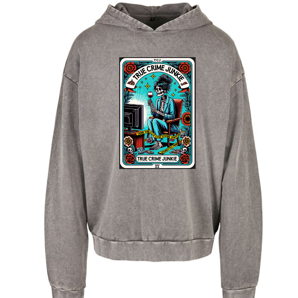 True Crime Junkie Tarot Style Alternative Acid Wash Oversized Unisex Hoodie