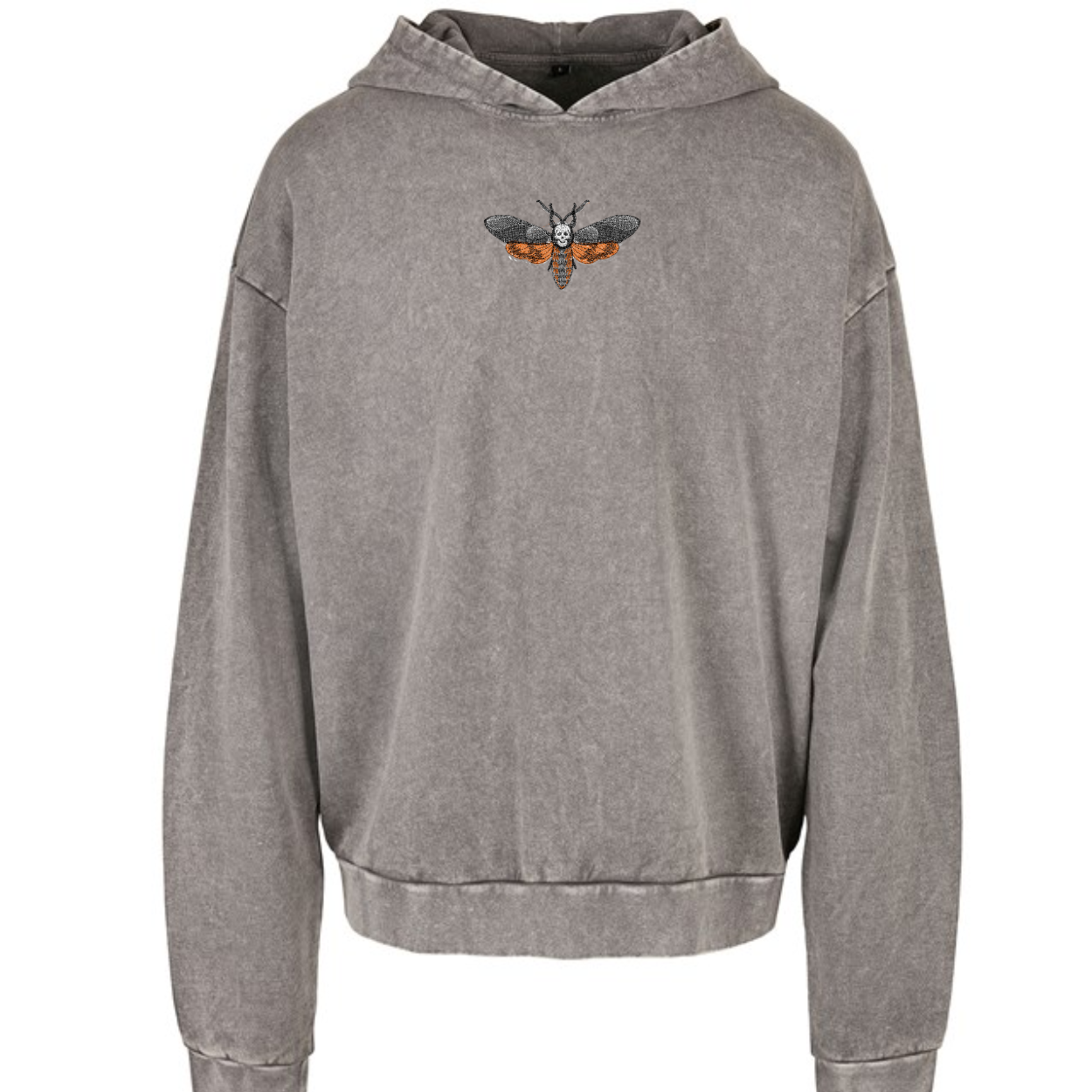 Death's Head Moth Alternative Embroidered Acid Wash Oversized Unisex Hoodie