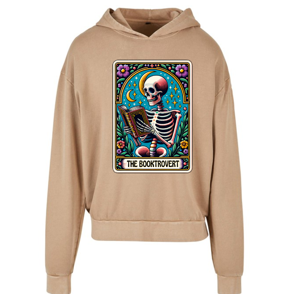 Booktrovert Book Lover Tarot Style Alternative Acid Wash Oversized Unisex Hoodie