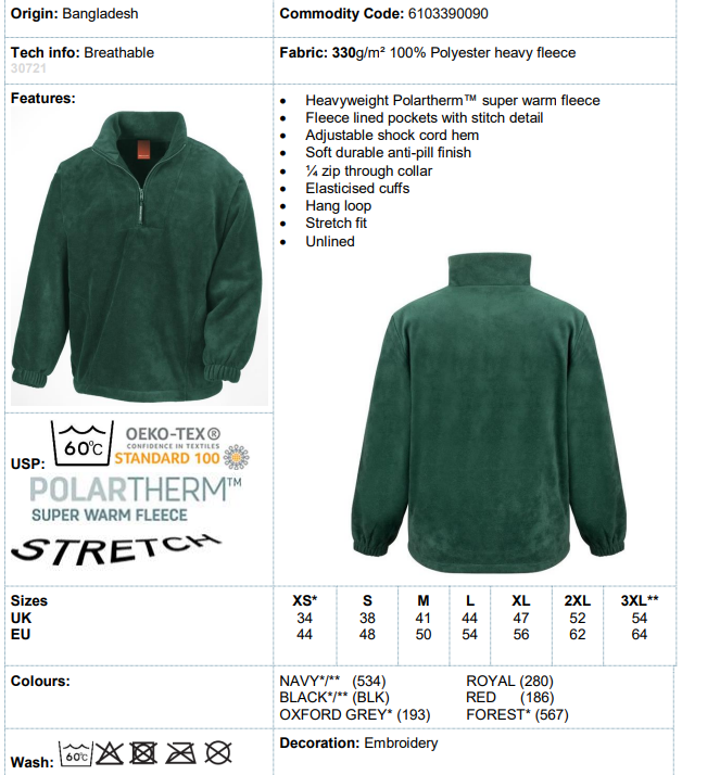 Caldicot Musical Theatre Society 1/4 Zip Fleece