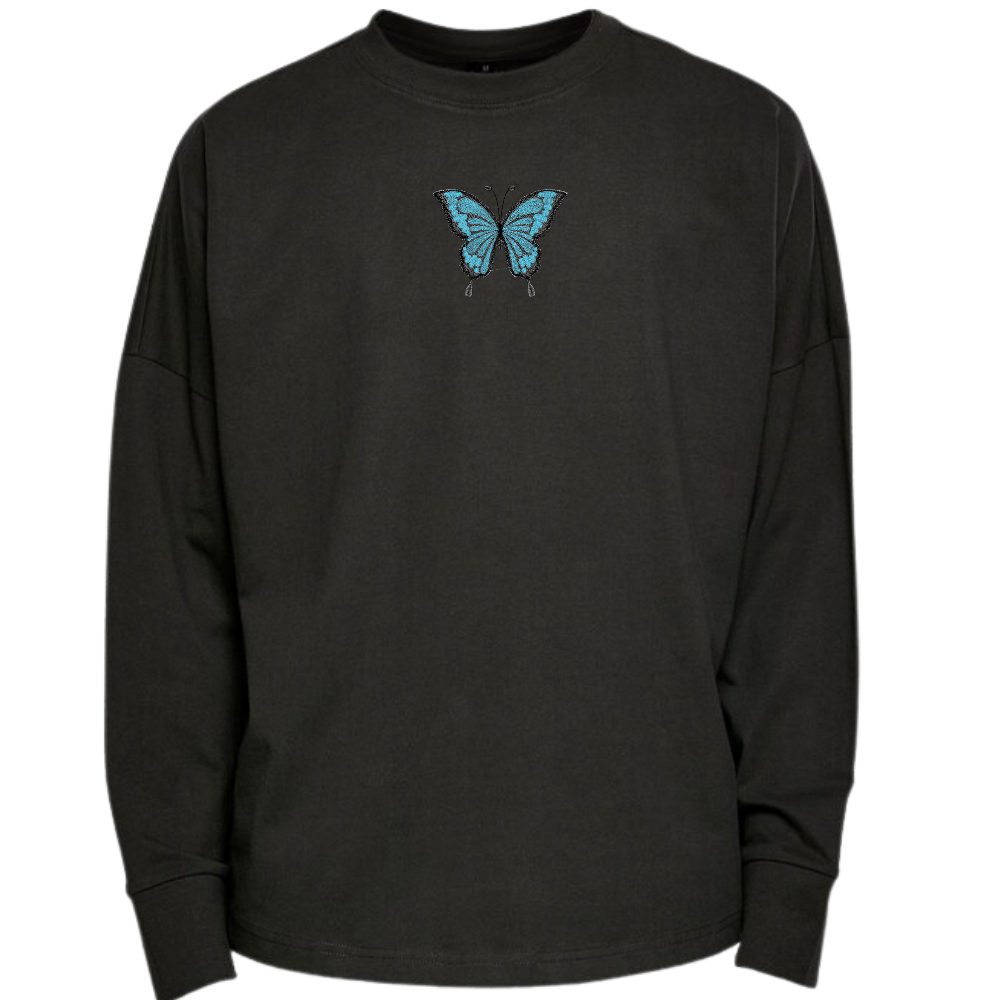 Morpho Butterfly Embroidered Sleeve Premium Oversized Long Sleeve T-shirt
