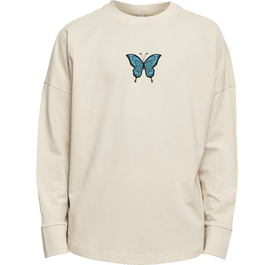 Morpho Butterfly Embroidered Sleeve Premium Oversized Long Sleeve T-shirt