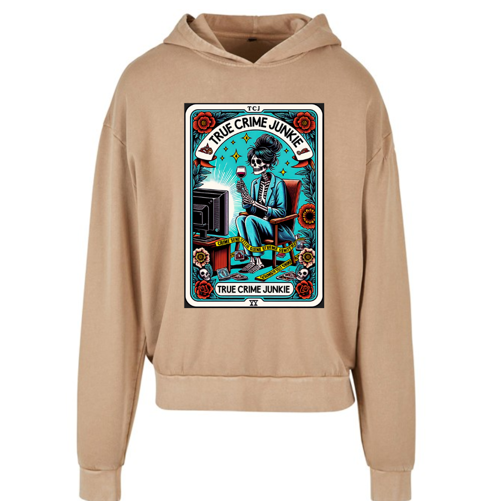 True Crime Junkie Tarot Style Alternative Acid Wash Oversized Unisex Hoodie