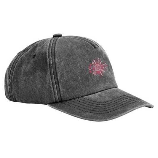 Sun Moon Embroidered Spiritual Acid Wash Embroidered Cap
