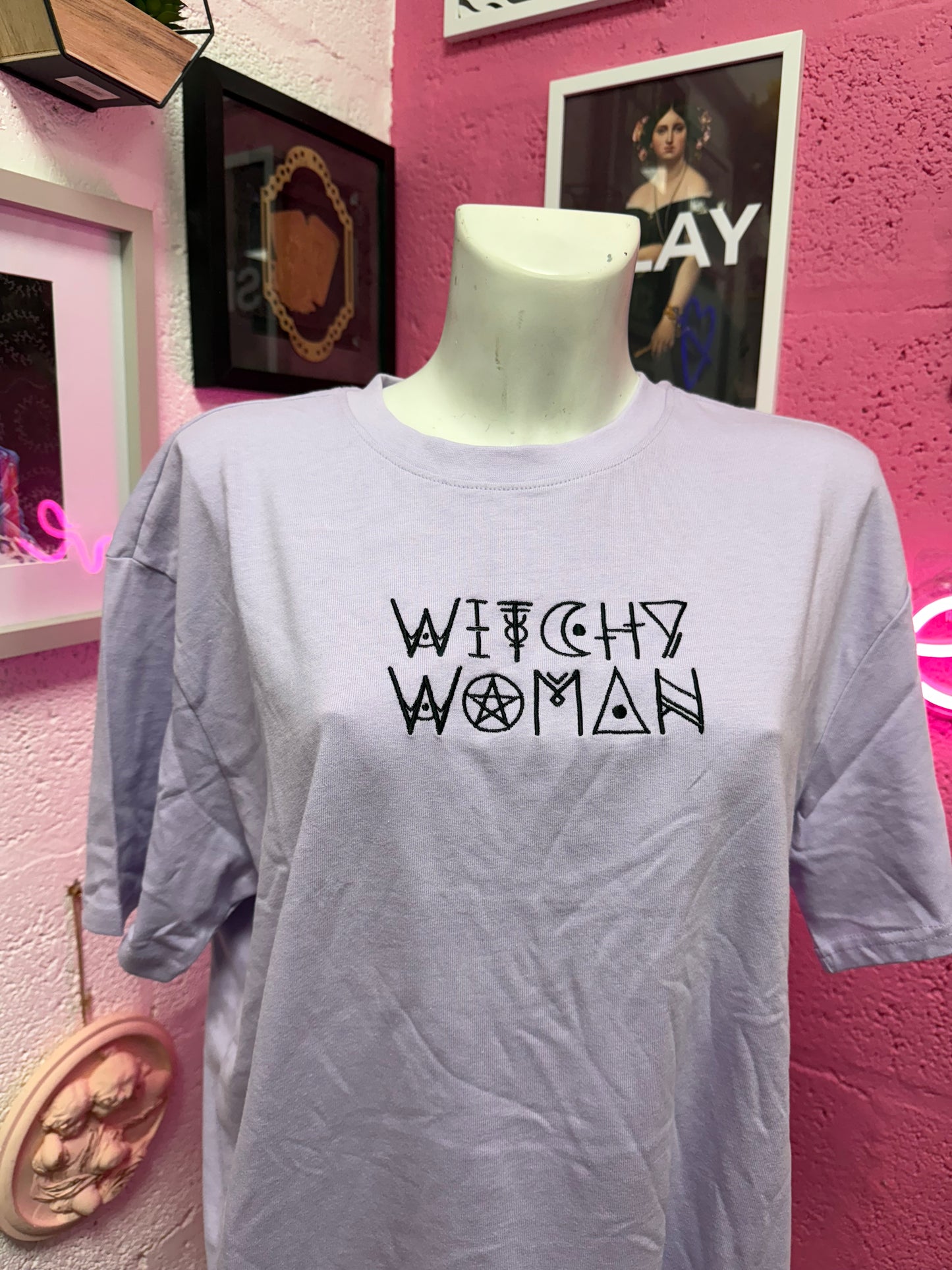 Lilac Witchy Woman Embroidered Oversized T-shirt SALE Ready to Ship