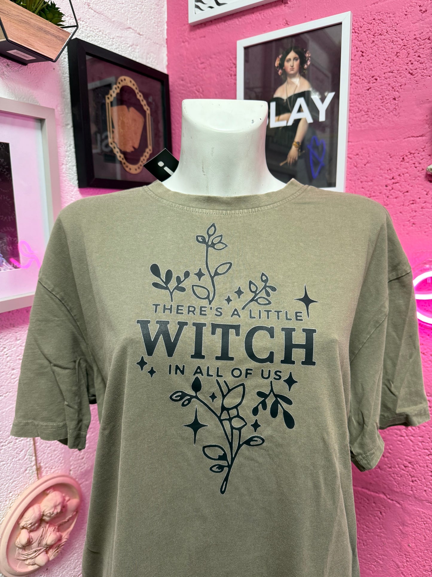 Acid Wash Khaki Little Witch in All of us Oversized T-shirt SALE Ready to Ship