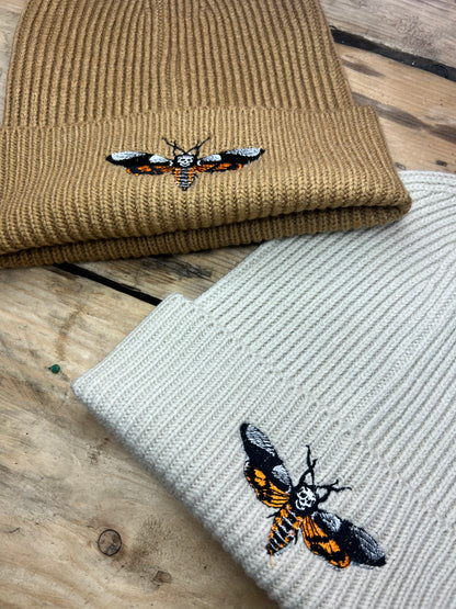 Death's Head Moth Embroidered Adults Recycled Oversized Beanie