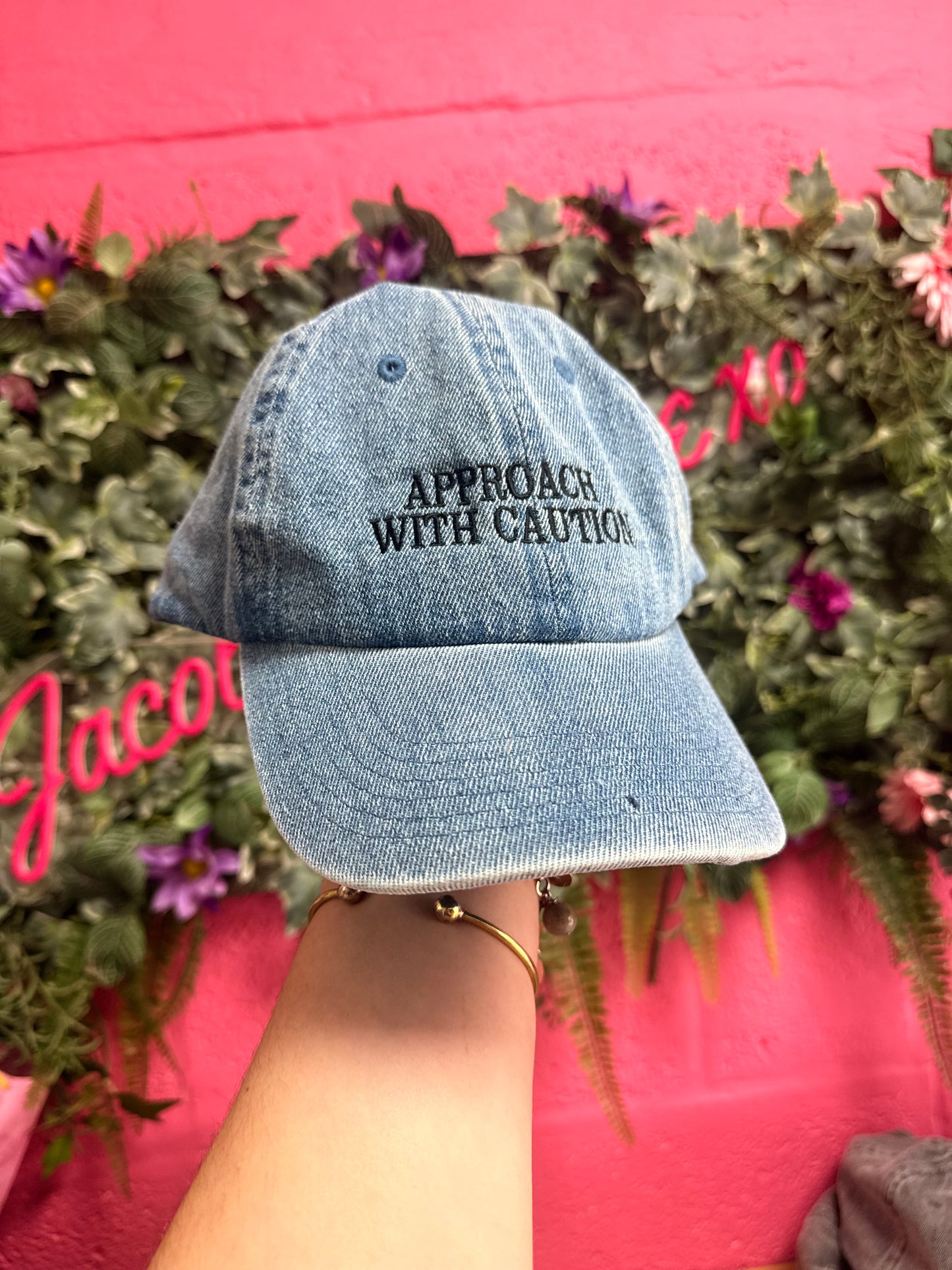 Approach with Caution Slogan Embroidered Cap