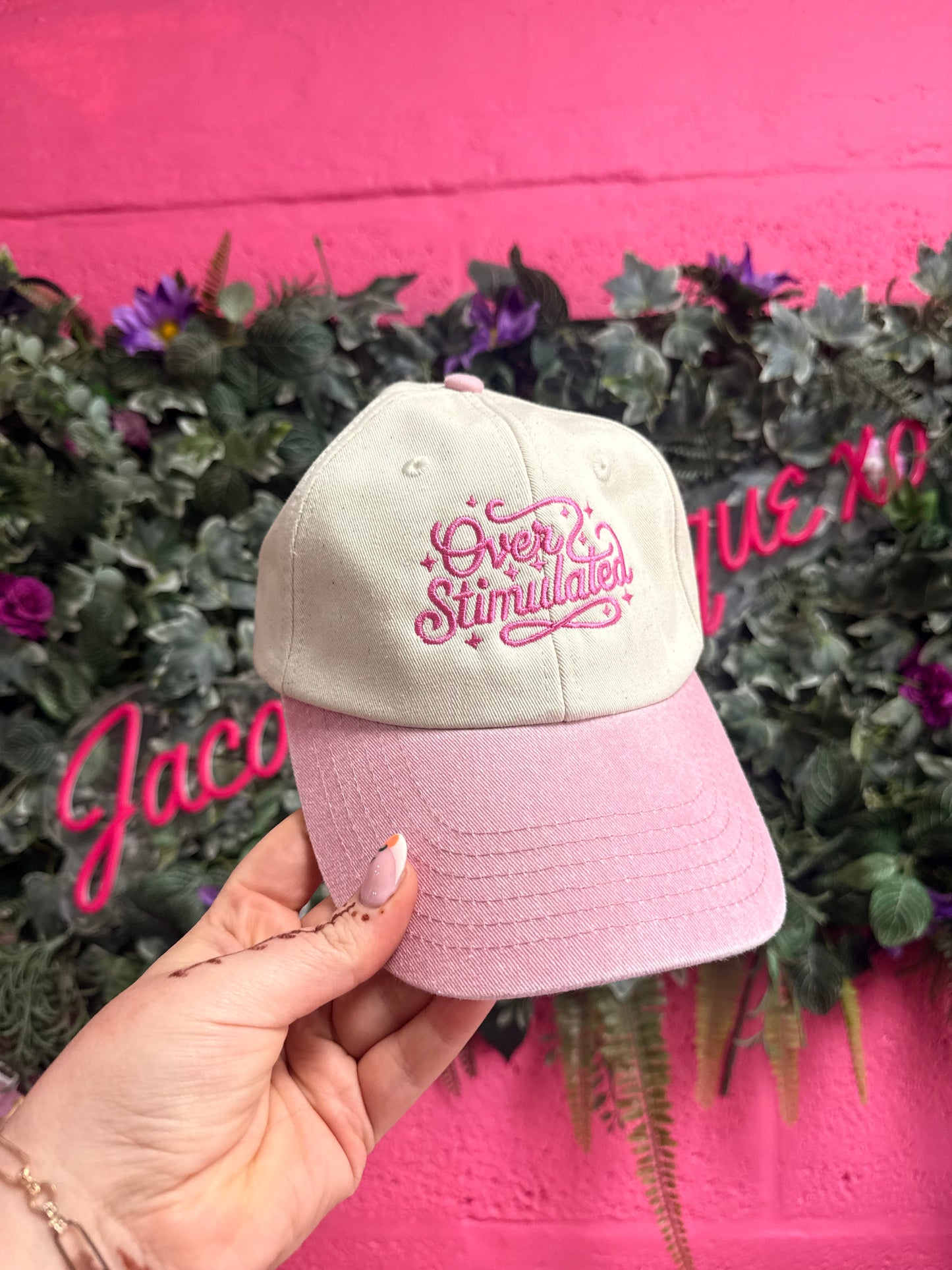 Overstimulated Slogan Embroidered Cap