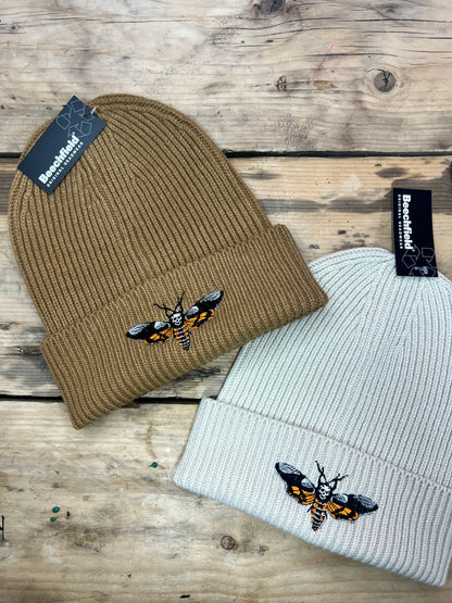 Death's Head Moth Embroidered Adults Recycled Oversized Beanie