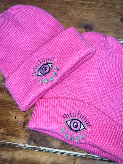 Evil Eye Super Soft Embroidered Adults Recycled Oversized Beanie