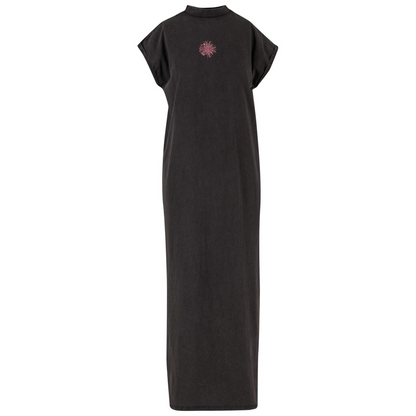 Sun Moon Embroidered Spiritual Acid Wash Maxi Dress