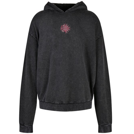 Sun Moon Spiritual Embroidered Acid Wash Oversized Unisex Hoodie