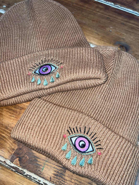 Evil Eye Super Soft Embroidered Adults Recycled Oversized Beanie