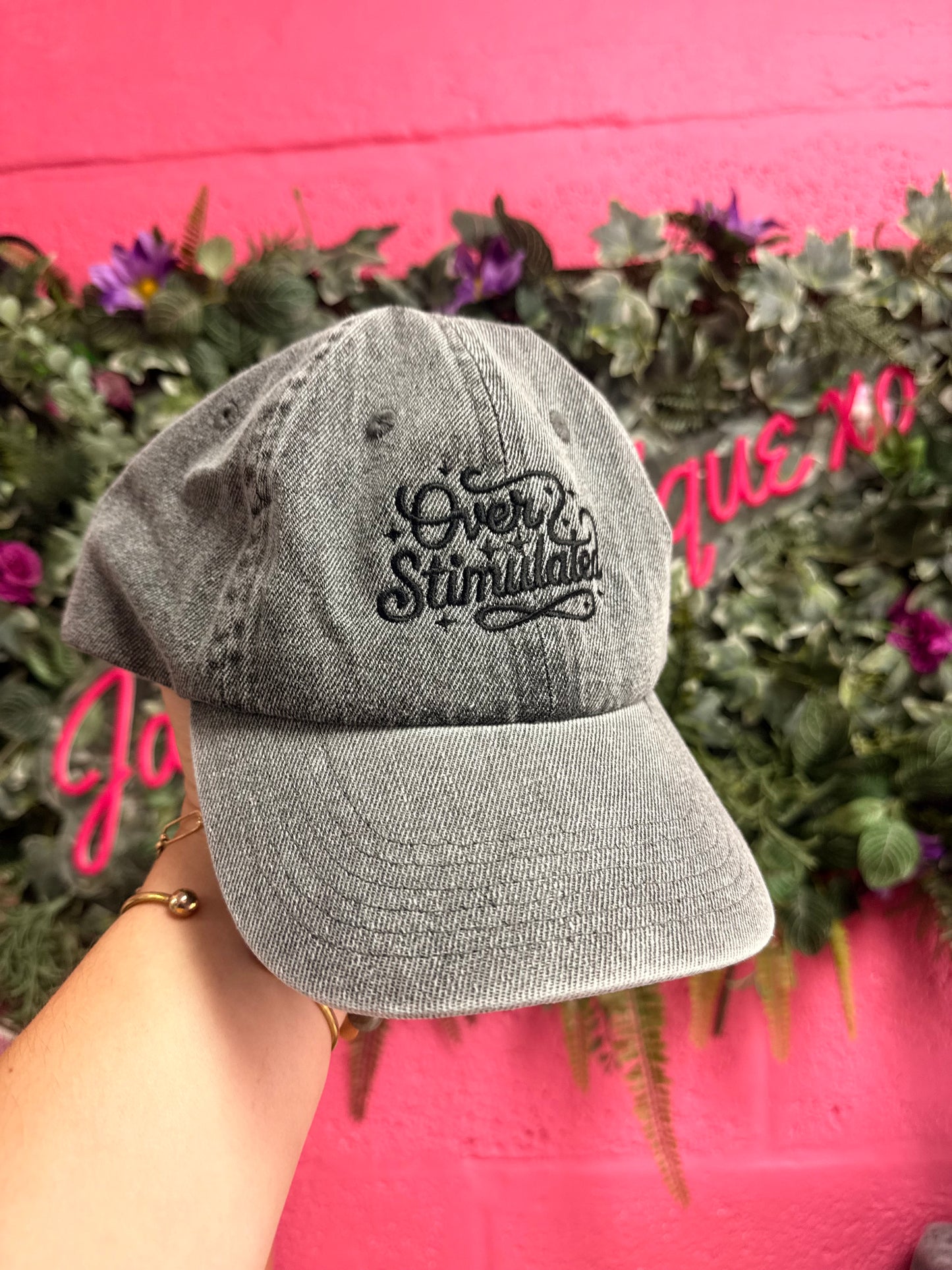 Overstimulated Slogan Embroidered Cap