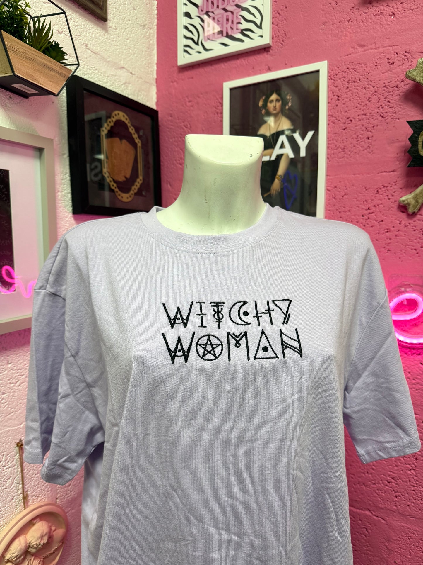 Lilac Witchy Woman Embroidered Oversized T-shirt SALE Ready to Ship