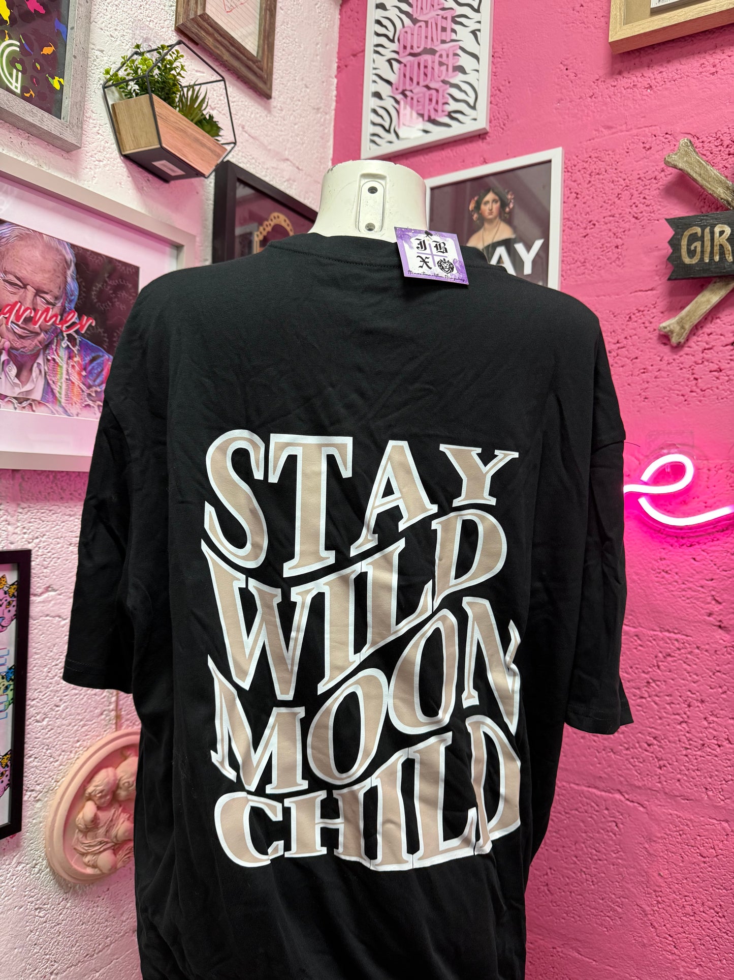 Stay Wild Moon Child Black Oversized T-shirt SALE Ready to Ship