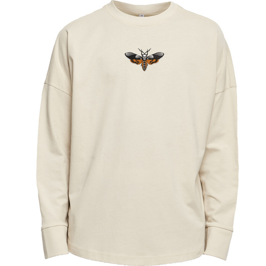 Death's Head Moth Embroidered Sleeve Premium Overszied Long Sleeve T-shirt