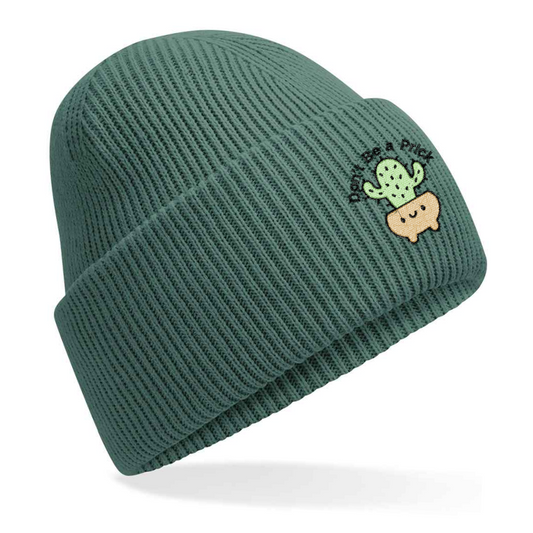 Dont be a Pr**k Cactus Embroidered Adults Recycled Oversized Beanie