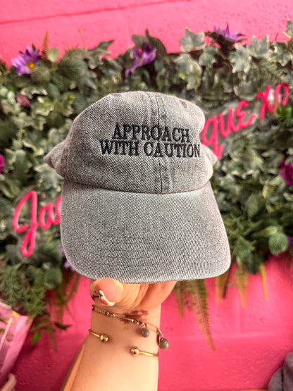 Approach with Caution Slogan Embroidered Cap