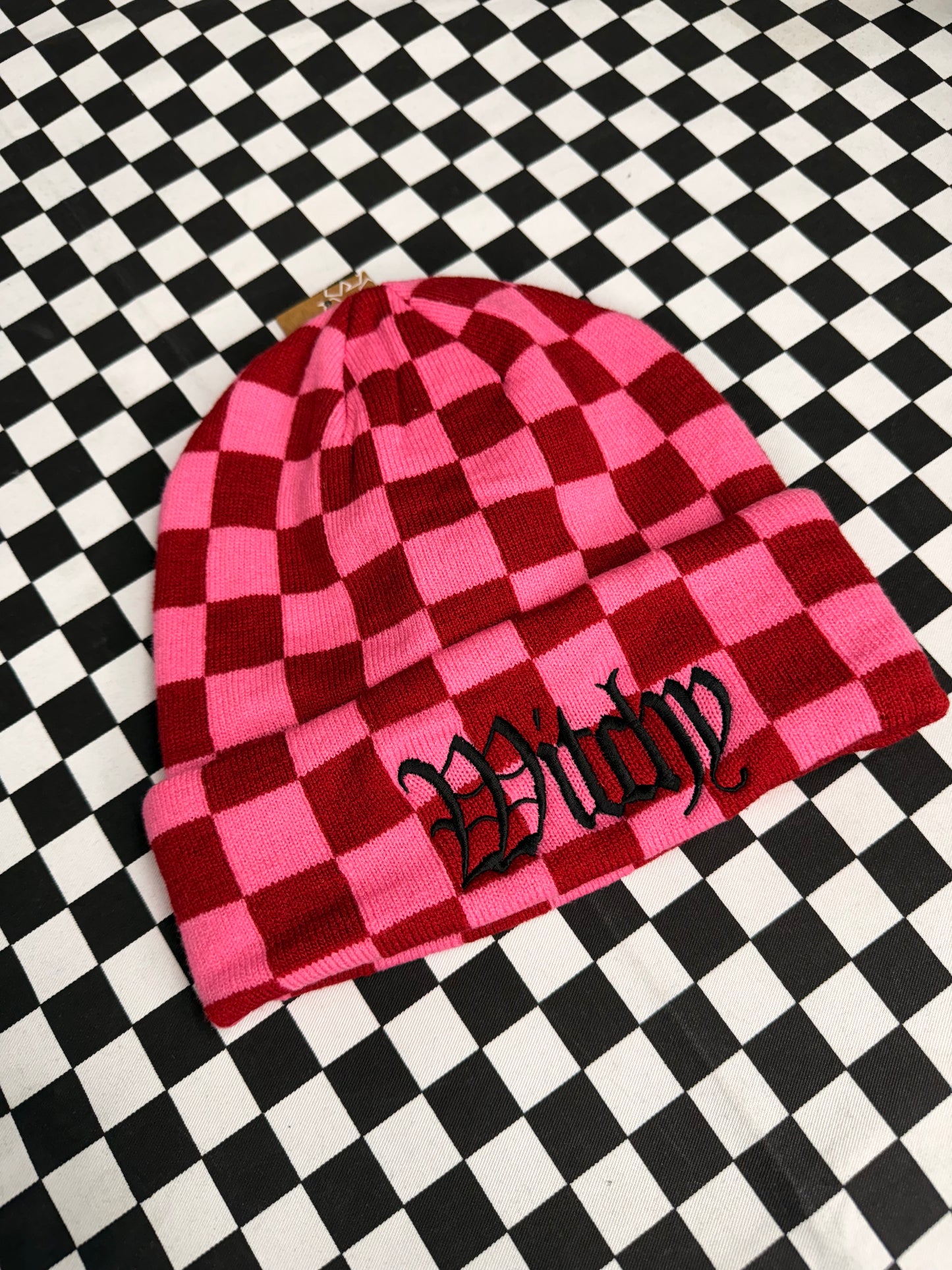 Gothic Checkerboard Embroidered Beanie