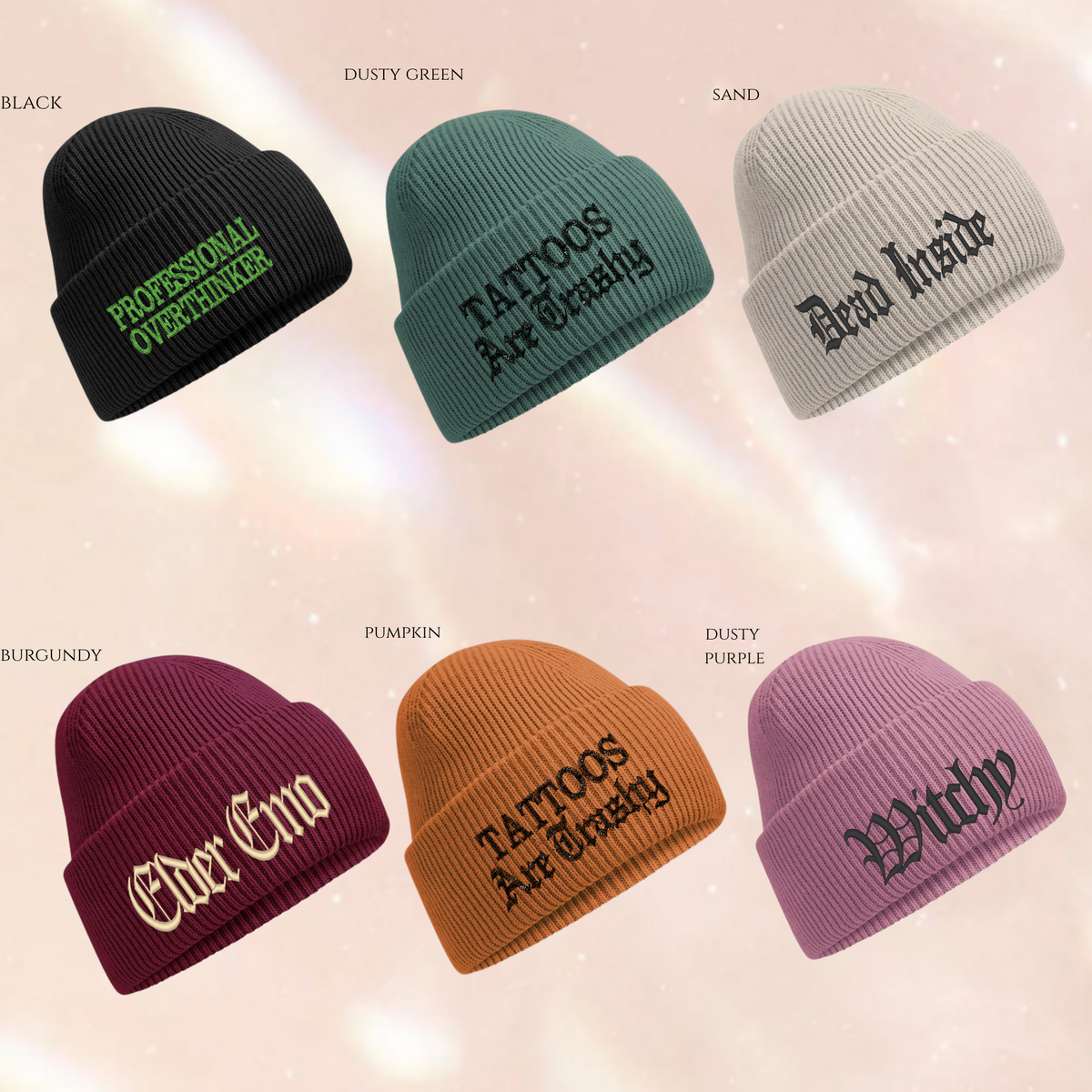 Gothic TEXT (Multiple Options) Block Colour Embroidered Beanie