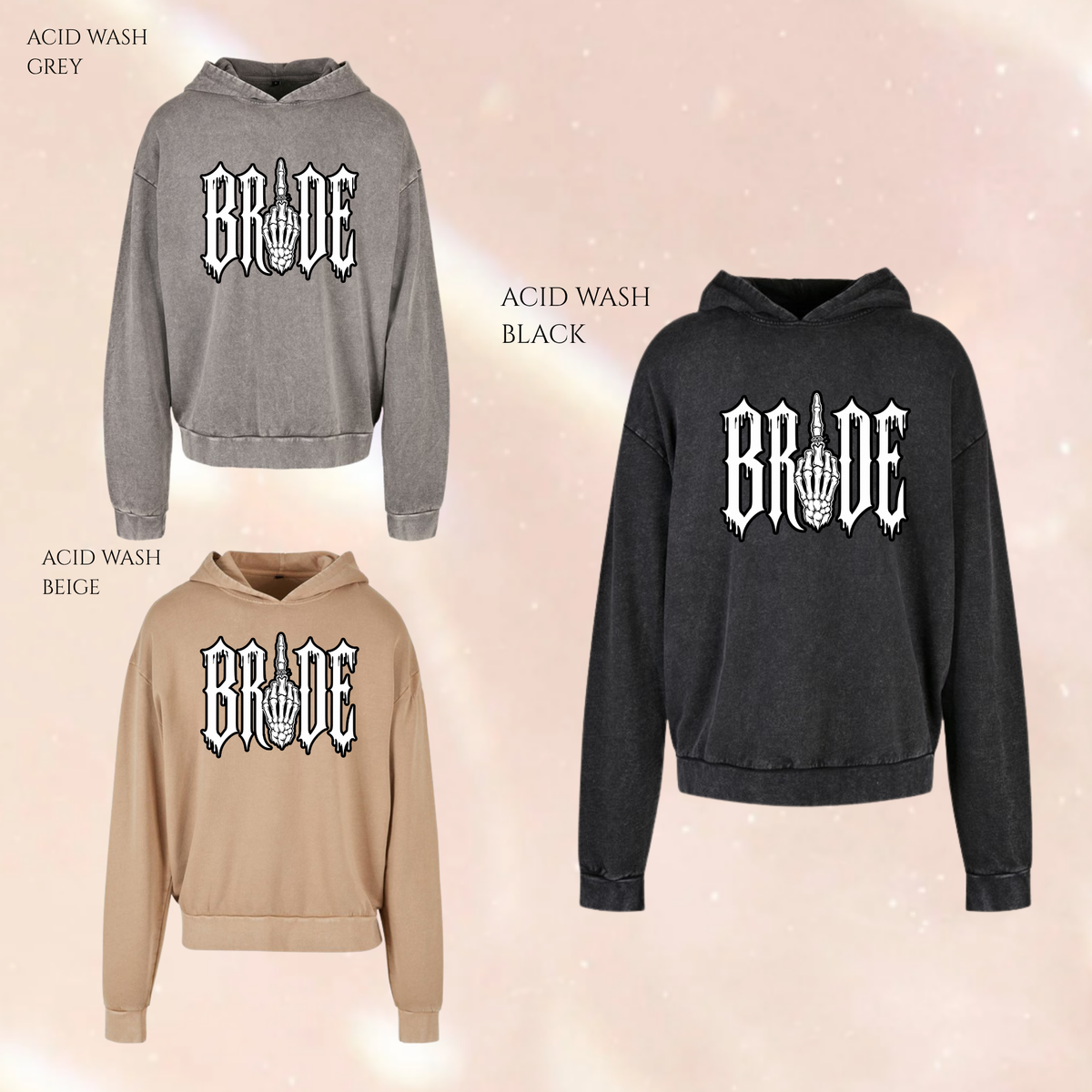 Alternative Bride Printed Acid Wash Oversized Unisex Hoodie