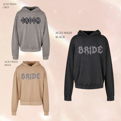 BRIDE | GROOM Alternative Text Acid Wash Oversized Unisex Hoodie