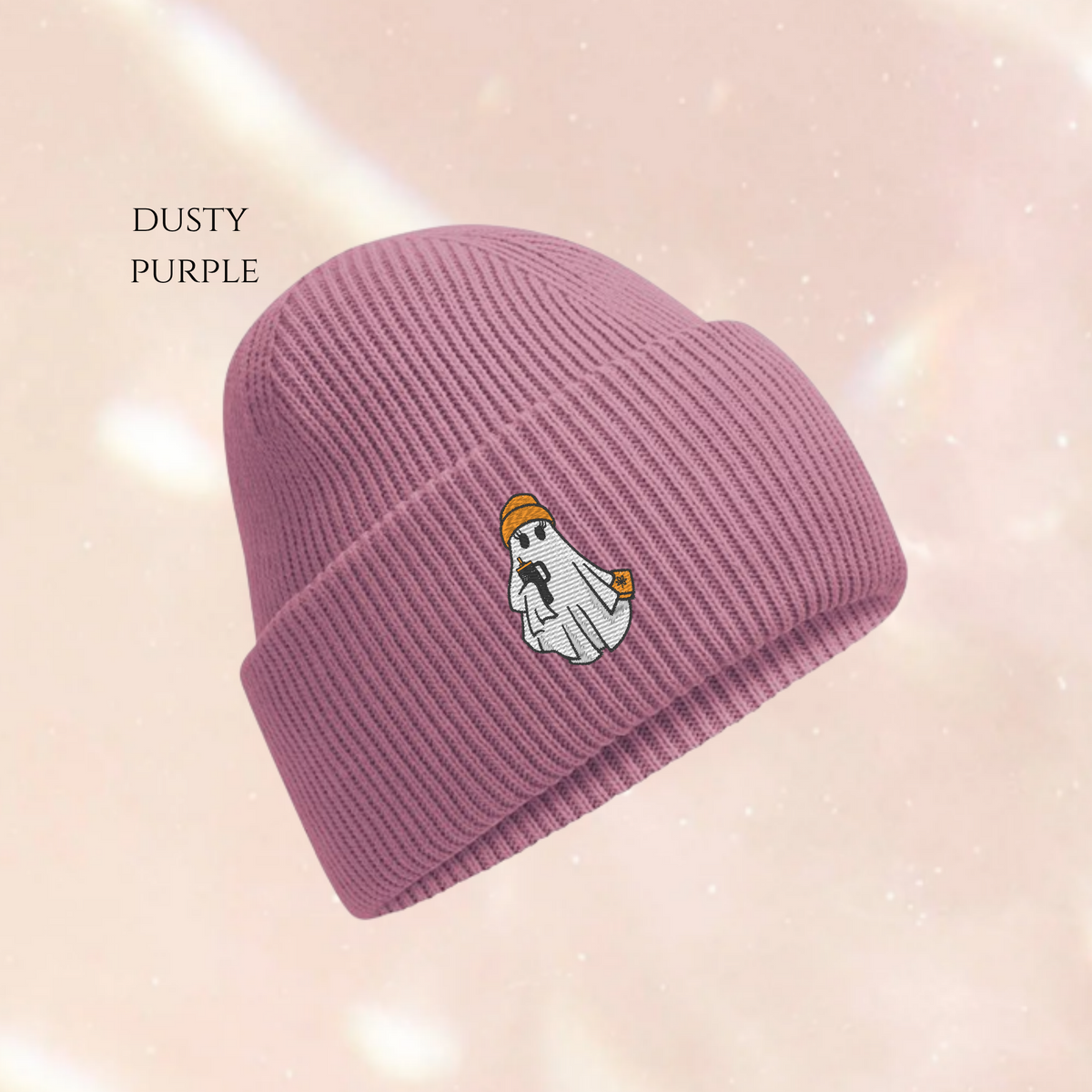 Ghost With Beanie, Book & Cup Block Colour Embroidered Beanie