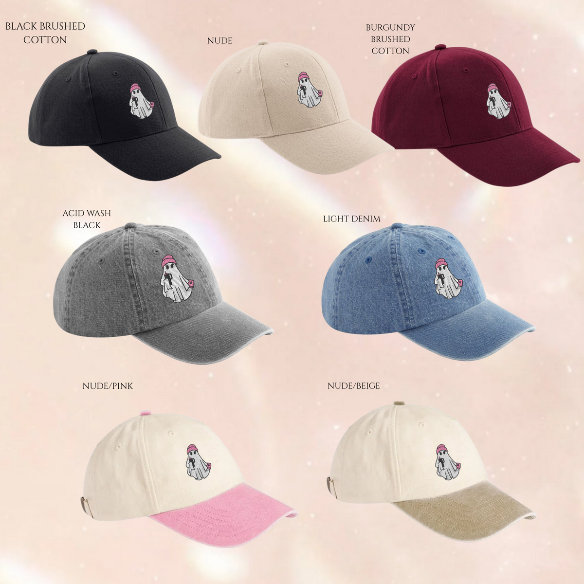 Ghost With Beanie, Book & Cup Embroidered Cap