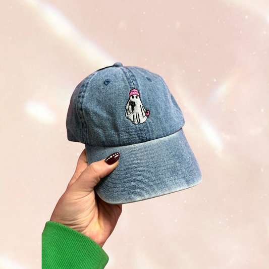 Ghost With Beanie, Book & Cup Embroidered Cap