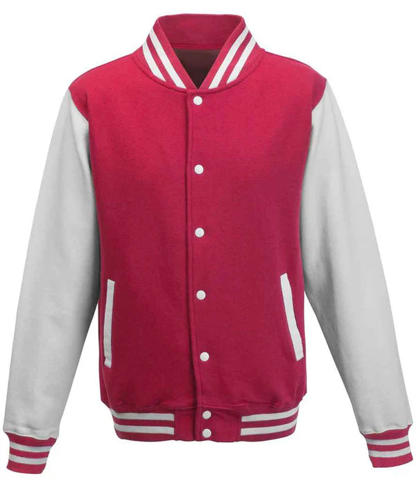 Varsity Jacket Pink white arms and trims Medium (1)