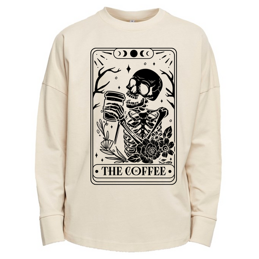 The Coffee Skull Tarot Premium Oversized Long Sleeve T-shirt