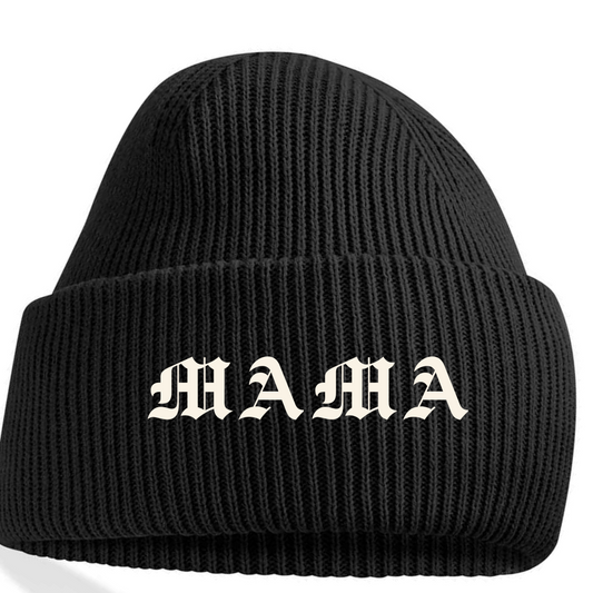 Embroidered MAMA Gothic Club Cosy Ribbed Beanie