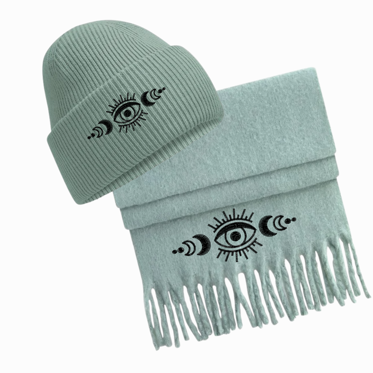 Dusky Green CHUNKY Fluffy Scarf and Beanie Sets (NEW)