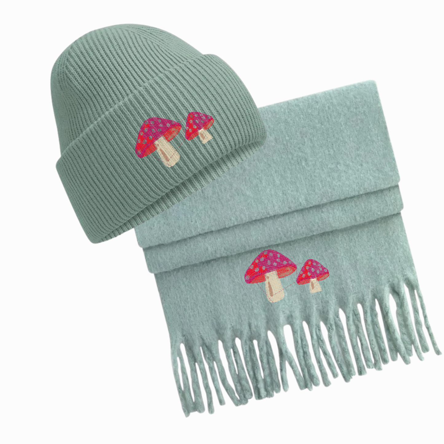 Dusky Green CHUNKY Fluffy Scarf and Beanie Sets (NEW)