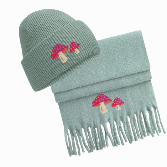 Dusky Green CHUNKY Fluffy Scarf and Beanie Sets (NEW)